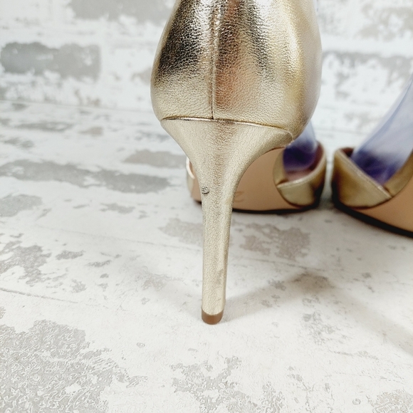 New Naturalizer 27 Edit Abilyn Wide Gold Leather Pointed Toe Heels K711 - Picture 5 of 14
